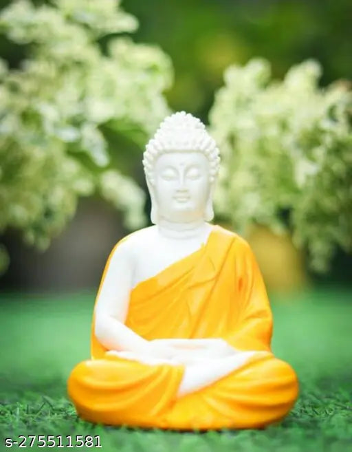 Handcrafted orange resin meditation Buddha statue (5.5-inch), Indian artifact for peaceful home decor