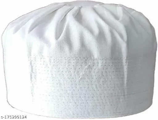 Black & white cotton Islamic cap pack (2), traditional Muslim prayer skull cap for men, India origin
