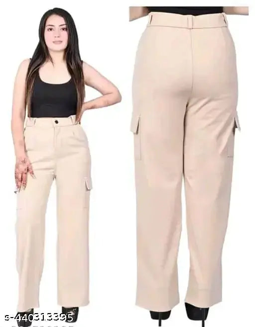 Khaki cargo pants with side pockets and waistband loops