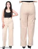 Khaki cargo pants with side pockets and waistband loops