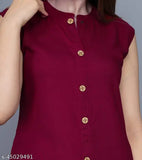 Maroon rayon sleeveless kurti with sherwani pattern, perfect for daily wear and summer collection, calf length on a woman