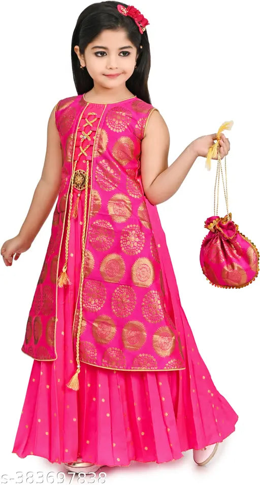 Sleeveless silk printed net gown for beautiful girls, aged 18 months to 7 years, originating from India