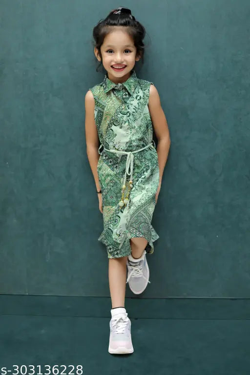 Denim printed kids dresses pack, sizes 2-3 to 12-13 years, India origin