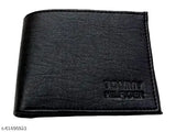 Black leather men's wallet, Odimo brand, 2 compartments & 3 card slots, free size (12cm x 10cm), made in India