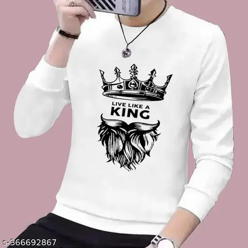 Men's long-sleeved poly-cotton blend t-shirt with printed design, sleek and stylish
