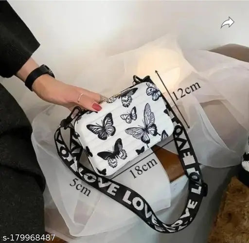 Black butterfly print women's crossbody purse