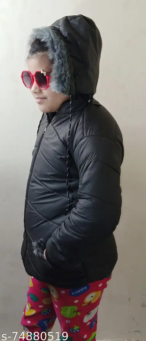 Girls' latest collection jacket with black lining and fur hood