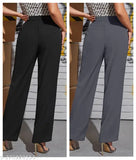 Grey soft fabric women's straight cut trousers, pack of 2