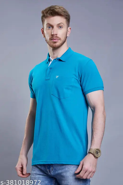 3BROS Printed Polo Neck Short Sleeves Cotton Blend Blue Stylish Fashionable & Comfortable Trendy Graphic Mens T-shirts