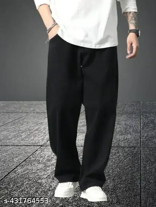 Black cotton baggy pants men's casual wear