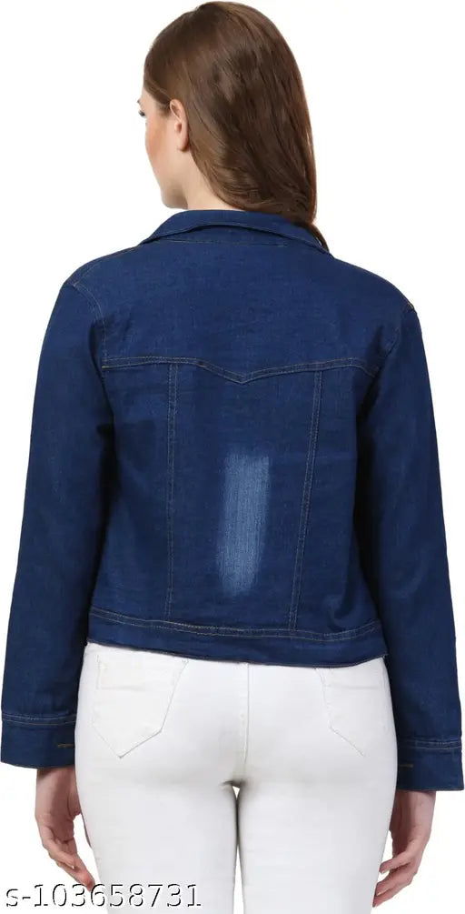 Darkwash denim jacket for girls, solid dark wash denim with long sleeves, India-made fashion for young ladies