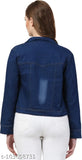 Darkwash denim jacket for girls, solid dark wash denim with long sleeves, India-made fashion for young ladies