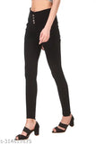 Women's black high waisted jeans with four buttons