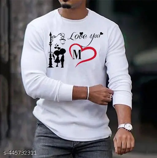 Modern printed polyester long sleeves men's t-shirt with trendy design, size S (36in x 26in), made in India