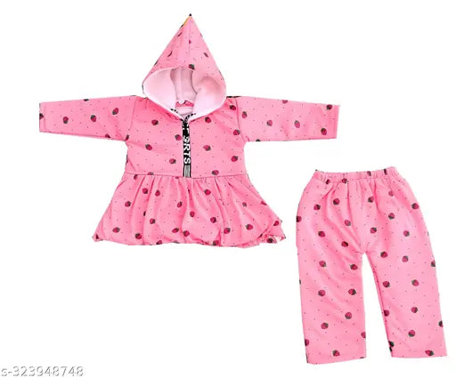 Warm, soft woolen winter hoody dress for newborn kids, featuring butterfly and flower print