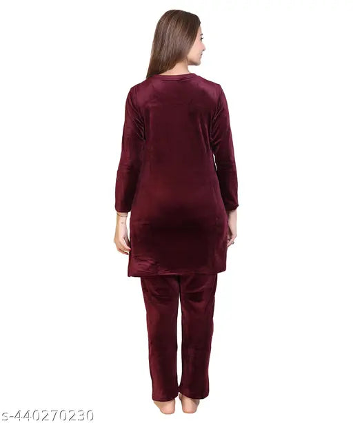 Women's full sleeve velvet nightsuit, premium quality Indian homegrown brand H&H SONS