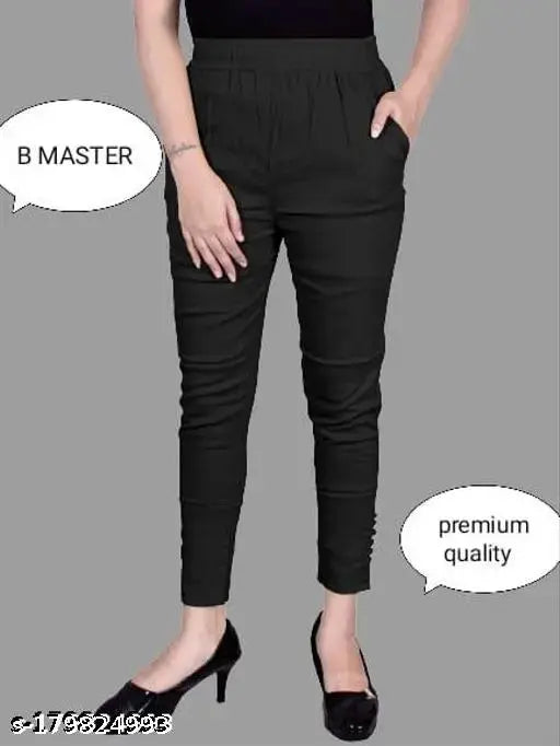 Stylish cotton-lycra cigarette pants for women, solid-colored, premium quality trousers from India