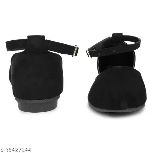 Black suede mules for women, ankle loop with buckle detail, pointy toe, superior quality from India
