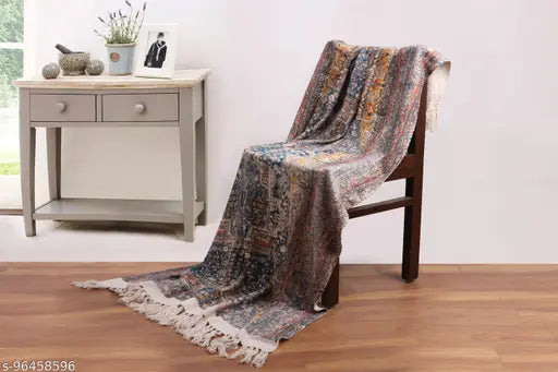 Cotton throw blanket with hand block print, urbanic aura design, suitable for home or office decor. All-season and air conditioning compatible