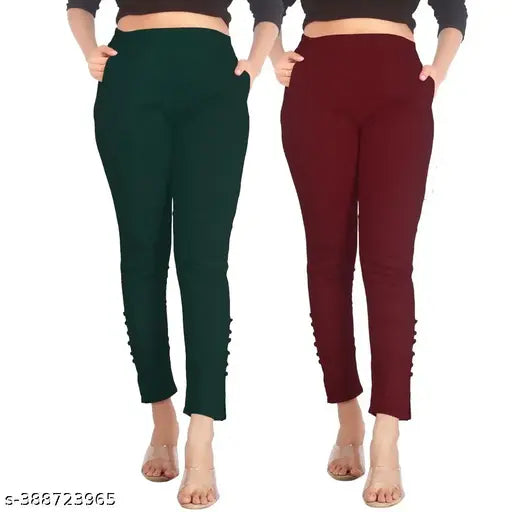 Women's maroon and black cigarette pants, high waist with side pockets