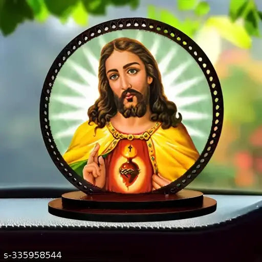 Matte finished wooden Giftlab Lord Jesus ji Idol, double-sided, ideal for car dashboard and home decor, made in India