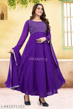 Purple Georgette Women's Embroidered Straight Kurta & Dupatta Set, intricately embroidered, classic silhouette