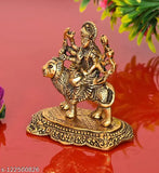 Maa Durga metal hand carving, idol for pooja, gold-colored sculpture of Maa Shakti on lion, small showpiece figurine for Navratri home decor