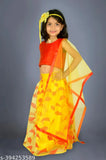 Cotton blend kids' Lehena Choli with net dupatta, block stitch design, sizes ranging from 6 months to 10 years, Indian cultural heritage