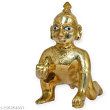 Pure brass Laddu Gopal Krishna idol, 7cm x 7cm x 5cm, Indian petal murti