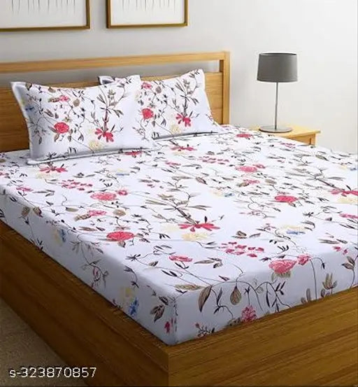 Premium cotton, wrinkle-free double bedsheet with 2 pillow covers, breathable, supersoft 220TC multicolor floral print. Ideal for summer, adults