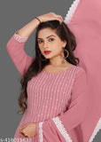 Embroidered full inner sharara and dupatta set, pink kurta set with matching dupatta set, intricate embroidery details on palazzo set kurti dupatta set