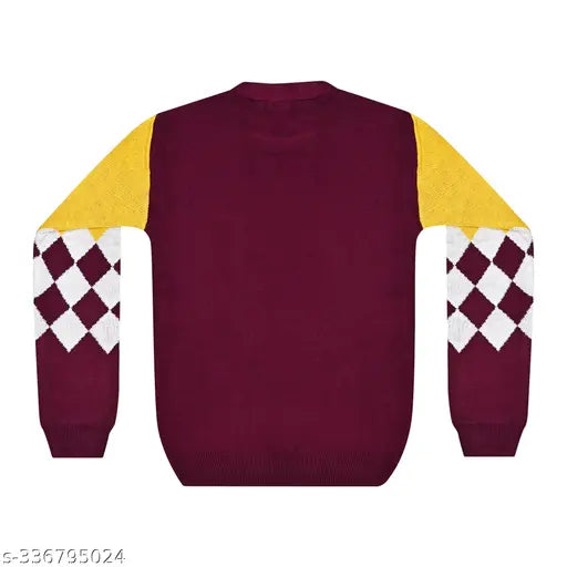 Woolen printed net sweater for boys, trendy wool sweater in long sleeves (5-6 years), wool boys sweater on hanger, Indian made boy's fashionwear