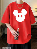 Micky red oversized unisex cotton blend t-shirt, short sleeves with printed design