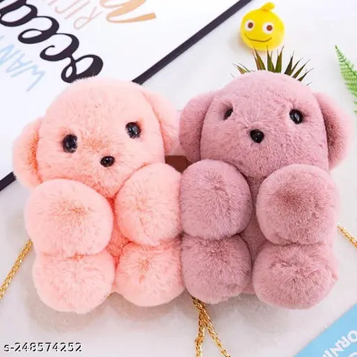 Soft plush teddy bear with fluffy bunny ears, as part of a cross-body sling bag for girls or women, pack of 1