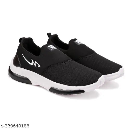 Black, sporty, running shoes with white sole