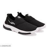 Black, sporty, running shoes with white sole