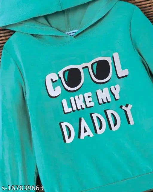 Green cotton kids boys sweatshirt & hoodie, printed design for ages 6-15, long sleeves, made in India