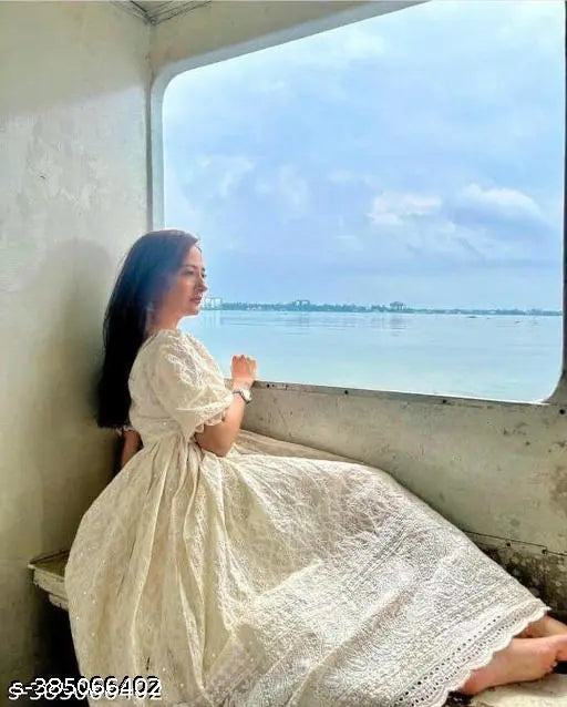 Cotton blend embroidered kurti for women, three-quarter sleeves, various sizes available (S-5XL) - Indian fashion trendwear