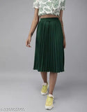 Women's latest trending crepe skirt for girls, solid pattern, fashionable outfit on mannequin