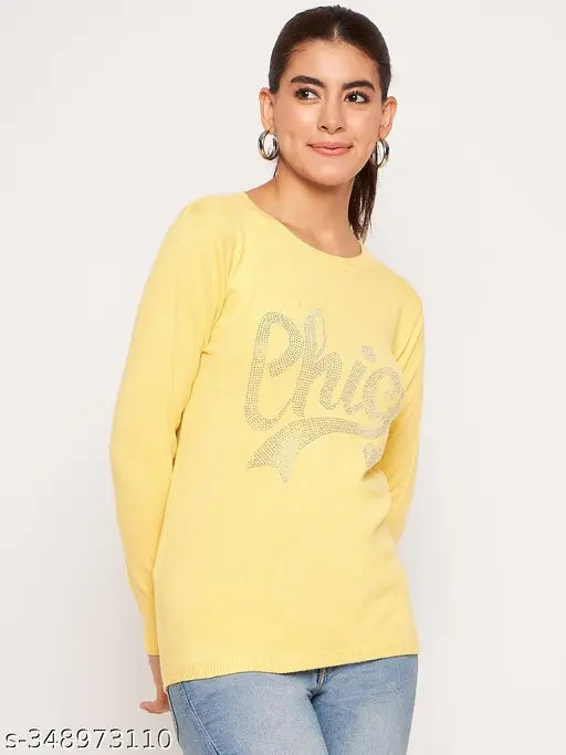 Woolen women's winter stone print round neck sweater, full sleeve, versatile style for casual or formal occasions