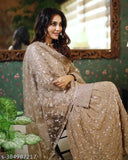 Dupatta set, light brown with intricate embroidery, elegant for evening events