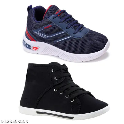 Dark blue, red and white sports sneakers