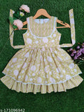 Multicolor floral print cotton midi dress with ruffles, perfect for summer birthdays or everyday wear for kids aged 1-7 years