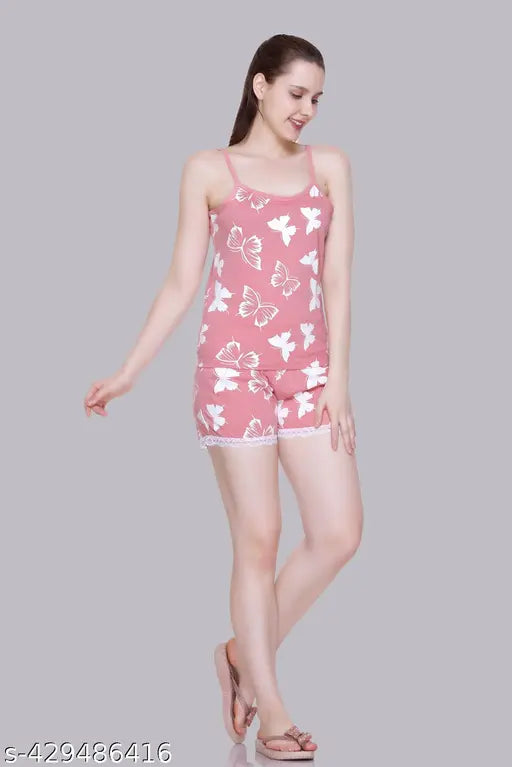 Women's cotton printed shorts set and nightsuit, vibrant patterned tank top and shorts for girls (N-XXL), Indian origin