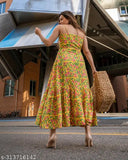 Rayon yellow sleeveless printed net kurta dress for women, vibrant and stylish