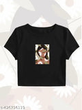 Cotton crop printed t-shirt for women, short sleeves with vibrant design