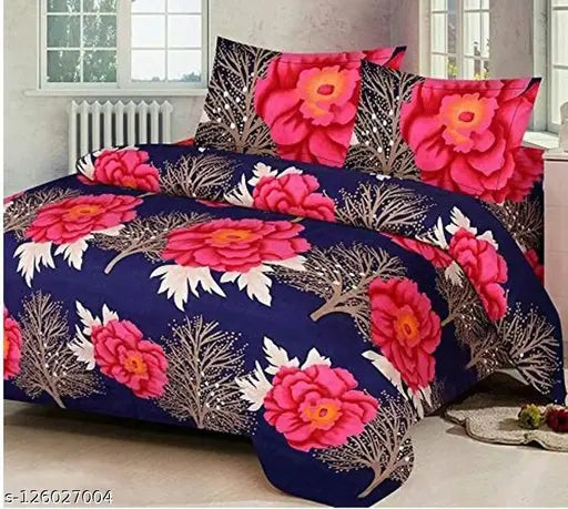 Bright floral polycotton flat sheets (160 thread count), 2 pillow covers included for a summer refresh - Sainam bedsheets, made in India