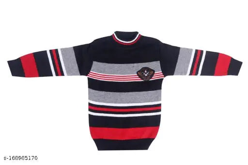 Wool striped baby boy sweater set, vibrant colors, winter-ready, made in India