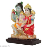 Multicolor resin Shiva Parvati Ganesh idol sculpture, intricate Hindu figurine for home decor