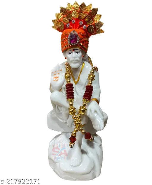 White poly resin Sai Amrut Sai Baba Murti 6 inch decorative god idol, great gifting option for home or office